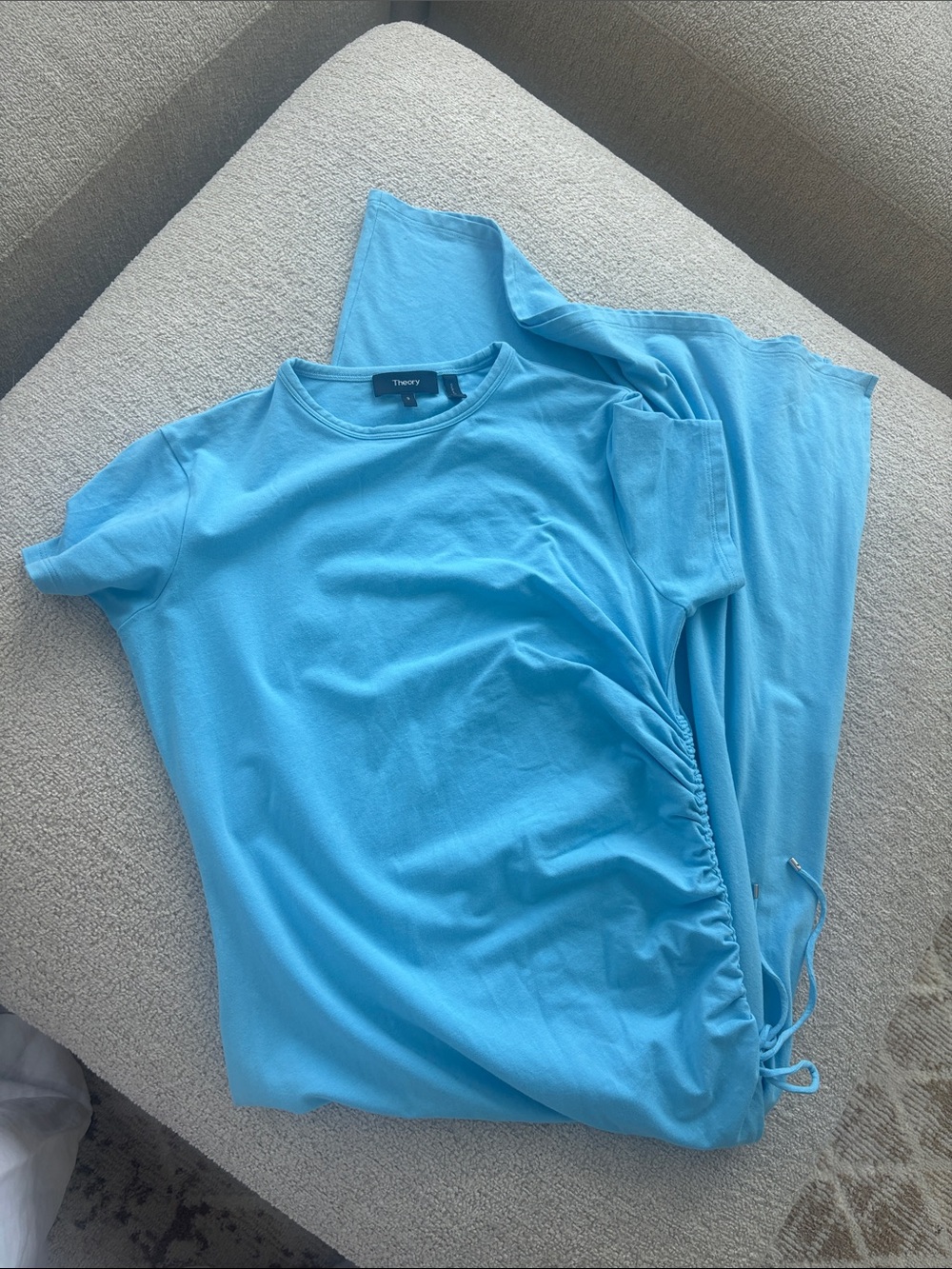 Theory Light Blue Ruched-Side Midi Dress - Picture 3 of 4